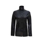 Women's Black Zipper + Button Closure 3/4 Length Leather Car Coat