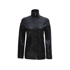 Women's Black Zipper + Button Closure 3/4 Length Leather Car Coat