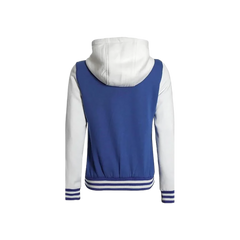 Women's Letterman Blue and White Varsity Jacket With Hood