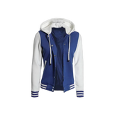 Women's Letterman Blue and White Varsity Jacket With Hood