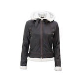 Women's Bomber Shearling Leather Jacket with Removable Hood