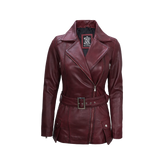 Women's Burgundy Asymmetrical Real Leather Biker Jacket