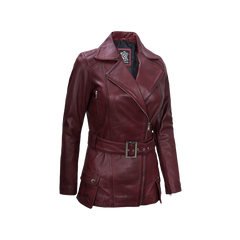 Women's Burgundy Asymmetrical Real Leather Biker Jacket