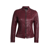 Women's Burgundy Cafe Racer Leather Jacket