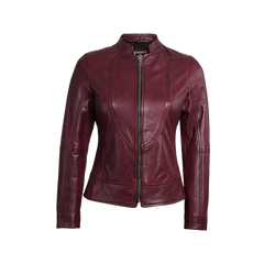 Women's Burgundy Cafe Racer Leather Jacket