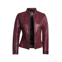 Women's Burgundy Cafe Racer Leather Jacket