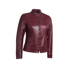 Women's Burgundy Cafe Racer Leather Jacket