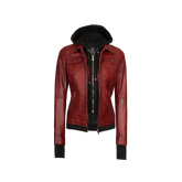 Women's Burgundy Hooded Leather Jacket