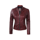 Women's Burgundy Leather Cafe Racer Jacket