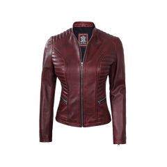 Women's Burgundy Leather Cafe Racer Jacket
