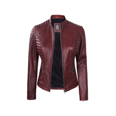 Women's Burgundy Leather Cafe Racer Jacket