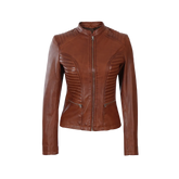 Women's Cafe Racer Cognac Brown Leather Jacket