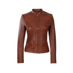 Women's Cafe Racer Cognac Brown Leather Jacket