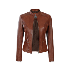 Women's Cafe Racer Cognac Brown Leather Jacket