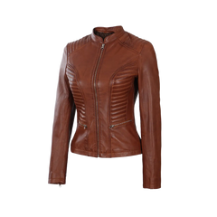 Women's Cafe Racer Cognac Brown Leather Jacket