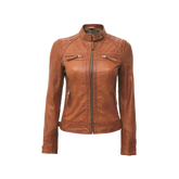Women's Cafe Racer Tan Leather Jacket