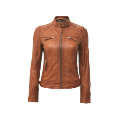 Women's Cafe Racer Tan Leather Jacket