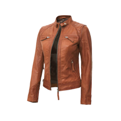 Women's Cafe Racer Tan Leather Jacket