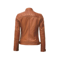 Women's Cafe Racer Tan Leather Jacket