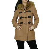 Women's Camel Brown Fur Hooded Wool Coat