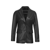 Women's Classic Black Leather Blazer Jacket - Two Button