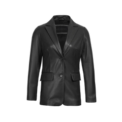 Women's Classic Black Leather Blazer Jacket - Two Button