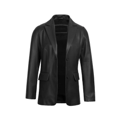 Women's Classic Black Leather Blazer Jacket - Two Button