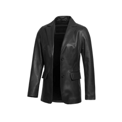 Women's Classic Black Leather Blazer Jacket - Two Button