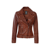 Women's Cognac Brown Leather Biker Jacket