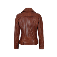Women's Cognac Brown Leather Biker Jacket