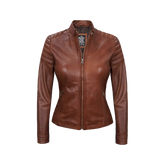 Women's Cognac Brown Cafe Racer Leather Jacket
