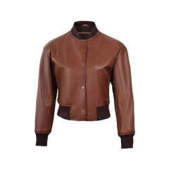 Women's Cognac Brown Cropped Bomber Leather Jacket