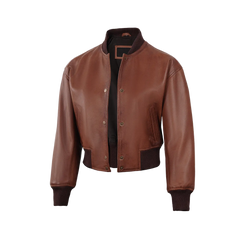 Women's Cognac Brown Cropped Bomber Leather Jacket