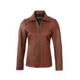 Women's Cognac Brown Harrington Style Leather Jacket