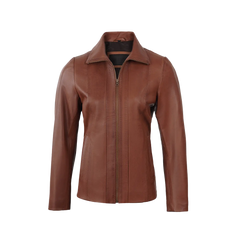 Women's Cognac Brown Harrington Style Leather Jacket