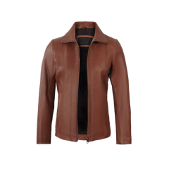 Women's Cognac Brown Harrington Style Leather Jacket