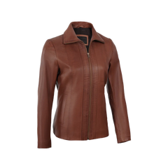 Women's Cognac Brown Harrington Style Leather Jacket