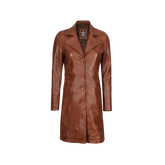 Women's Cognac Brown Real Leather 3/4 Length Coat