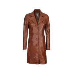 Women's Cognac Brown Real Leather 3/4 Length Coat