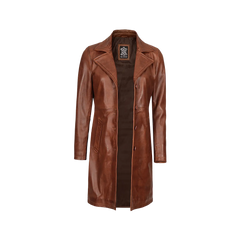 Women's Cognac Brown Real Leather 3/4 Length Coat