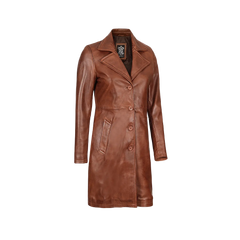 Women's Cognac Brown Real Leather 3/4 Length Coat