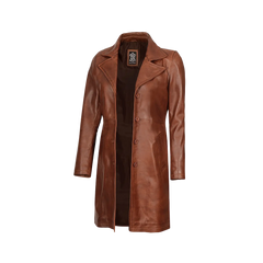 Women's Cognac Brown Real Leather 3/4 Length Coat