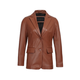 Women's Cognac Brown Leather Blazer Jacket - Two Button
