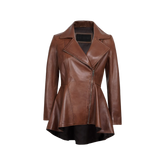 Women's Cognac Brown Peplum Leather Jacket