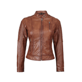Women's Cognac Brown Quilted Leather Motorcycle Jacket