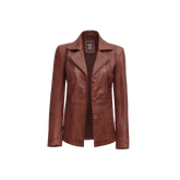 Women Cognac Brown Three Button Leather Blazer