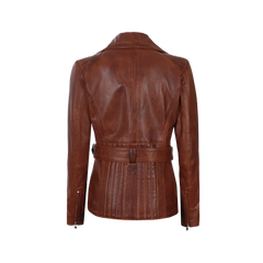 Women's Cognac Wax Asymmetrical Real Leather Jacket