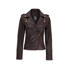 Women's Dark Brown Asymmetrical Leather Motorcycle Jacket