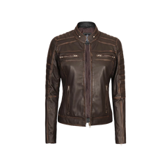 Women's Dark Brown Cafe Racer Biker Jacket