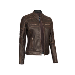Women's Dark Brown Cafe Racer Biker Jacket